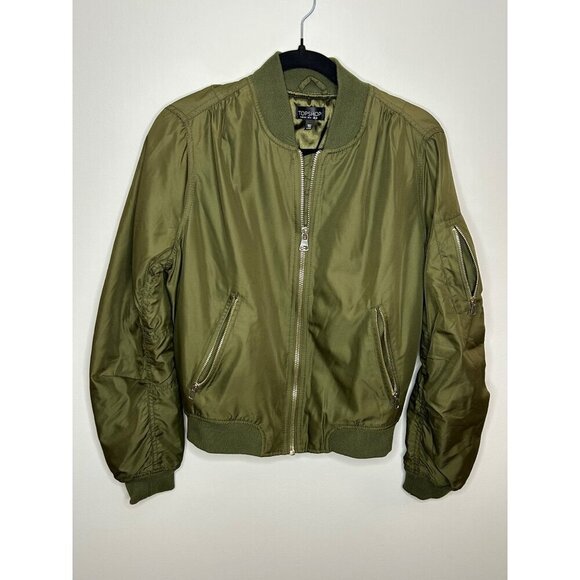 Topshop Jackets & Blazers - Topshop army green satin bomber jacket womens sz 8 GUC